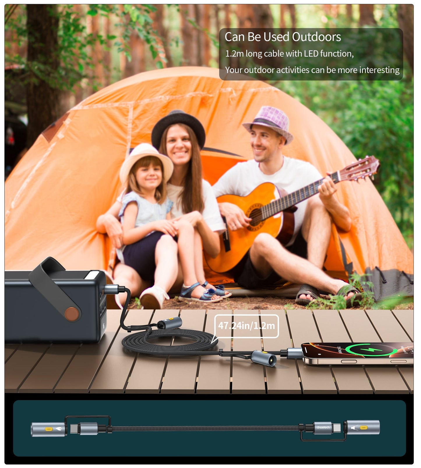 60W USB-C Cable – 4-in-1 with LED Light & Lighter Port