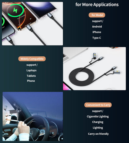 60W USB-C Cable – 4-in-1 with LED Light & Lighter Port