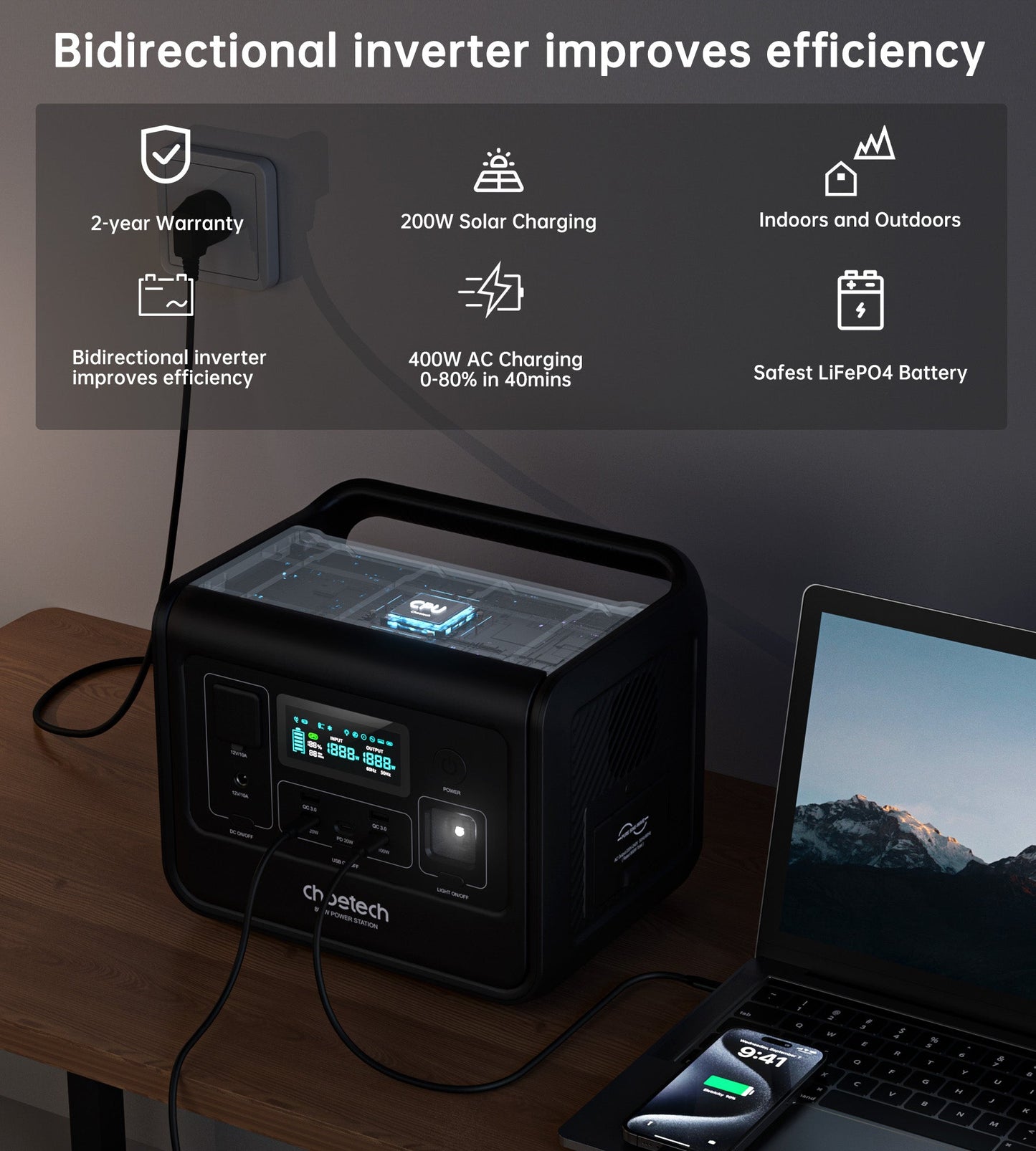 800W Portable Power Station – 512Wh LiFePO4, for Backup
