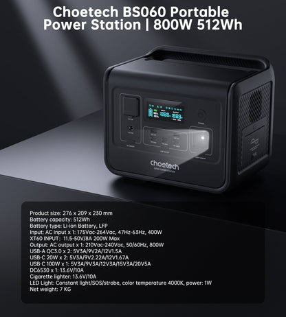 800W Portable Power Station – 512Wh LiFePO4, for Backup