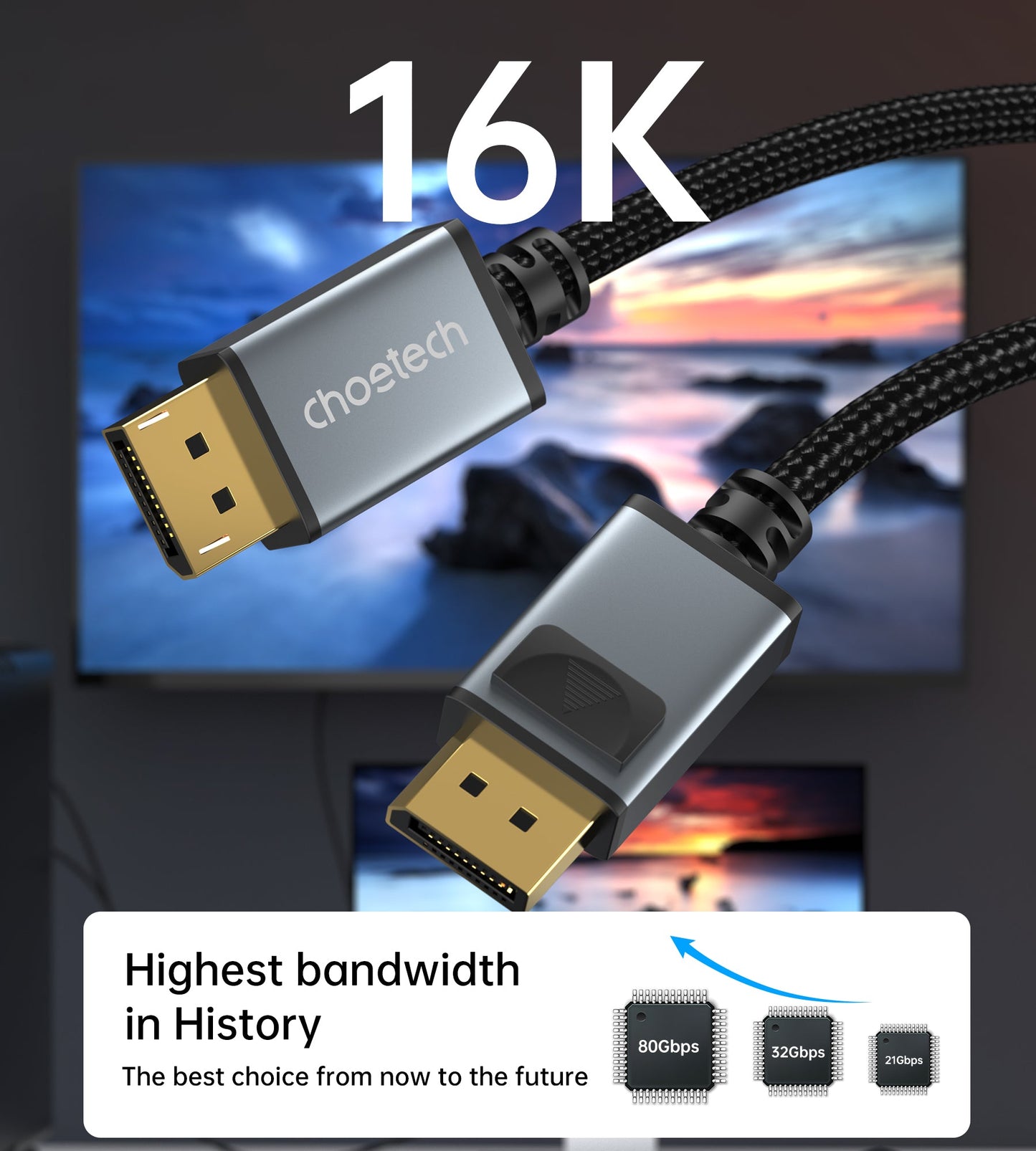 DP 2.1 Cable – 80Gbps, 16K@60Hz, HDR2 for PC & Monitor