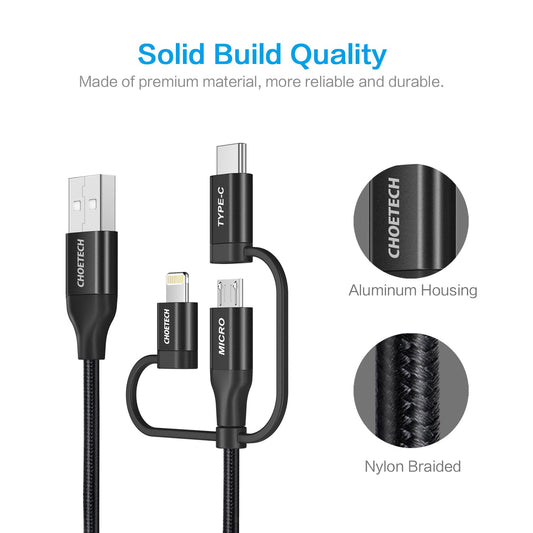 3-in-1 Charging Cable – MFi, USB-C/L/Micro, for iPhone & More