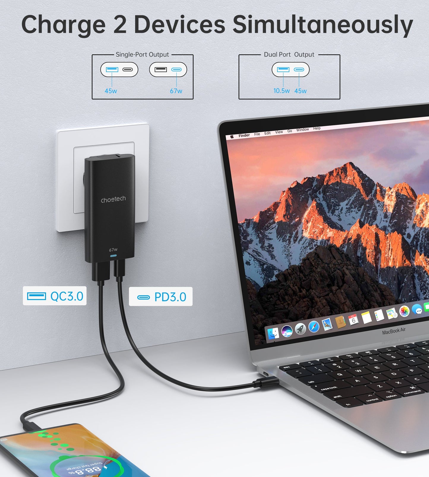 67W GaN PD Charger – Dual USB-C, Foldable Plug, Ultra-Slim