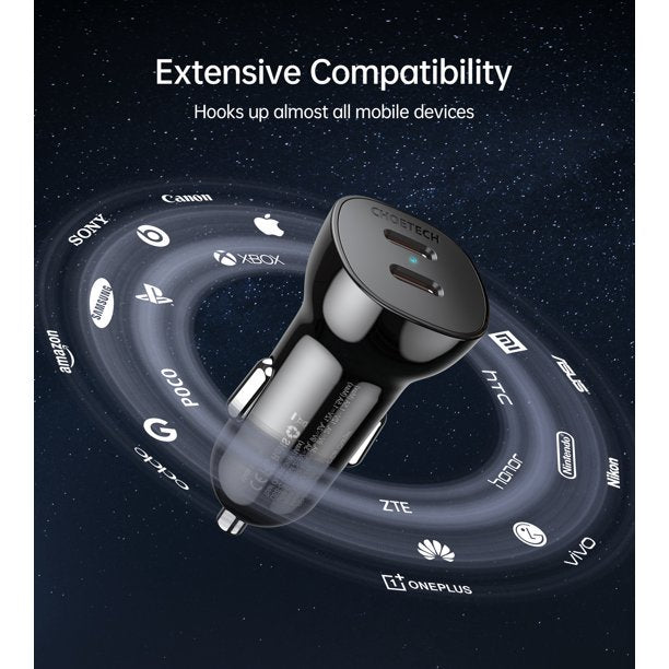 36W Metal Car Charger – Dual USB-C Ports, Fast Charging