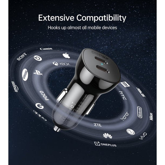 36W Metal Car Charger – Dual USB-C Ports, Fast Charging