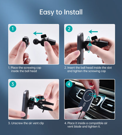 Magnetic Car Wireless Charger – 15W Qi, 360°, Universal