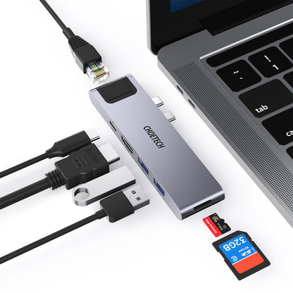 7-in-2 USB-C Hub Adapter – Dual Type-C for Laptop Devices