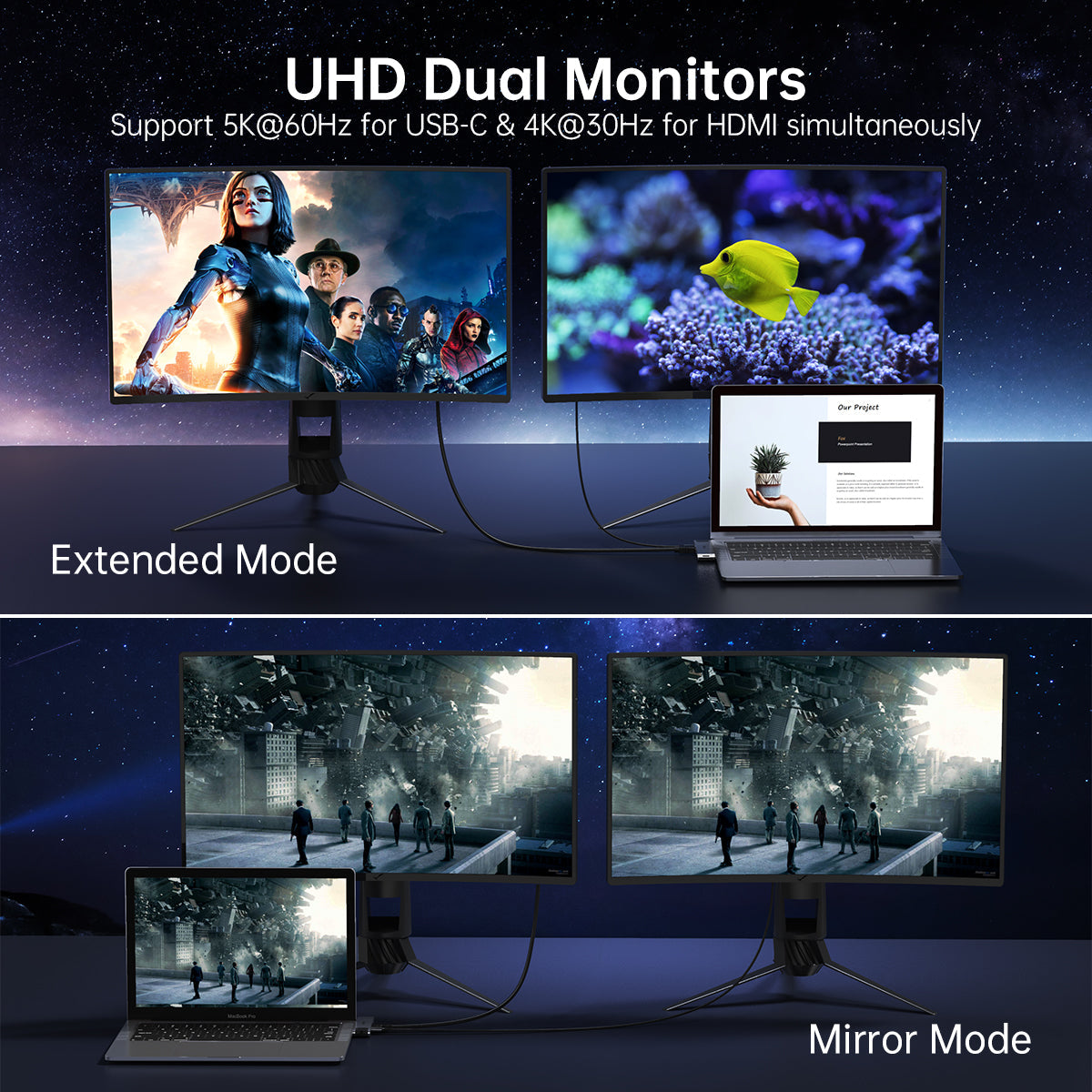7-in-2 USB-C Hub Adapter – Dual Type-C for Laptop Devices
