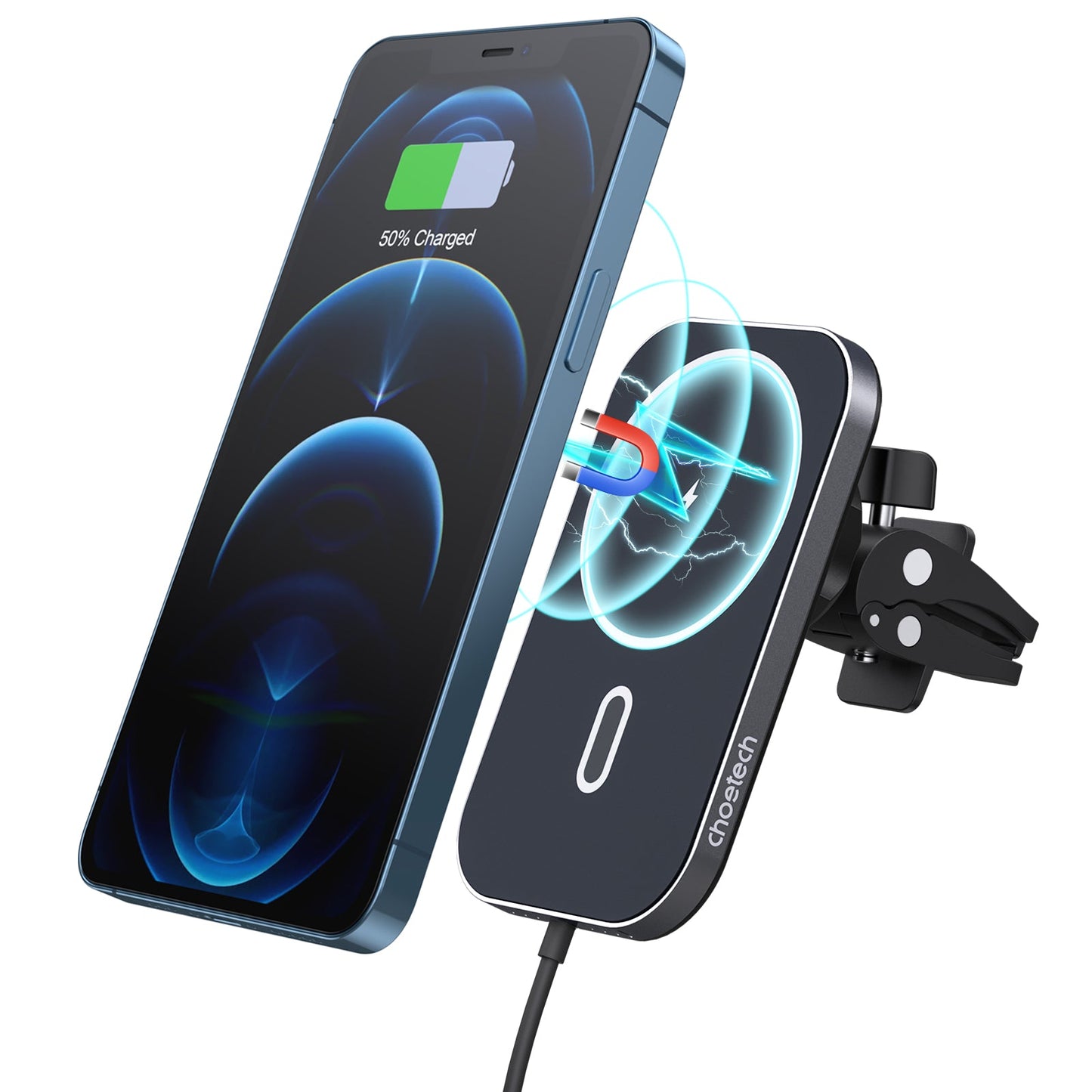 Magnetic Car Wireless Charger – 15W Qi, 360°, Universal