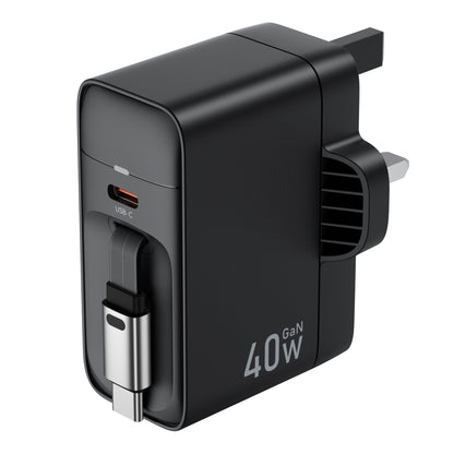 40W GaN Charger – Retractable Cable, Dual USB-C Output