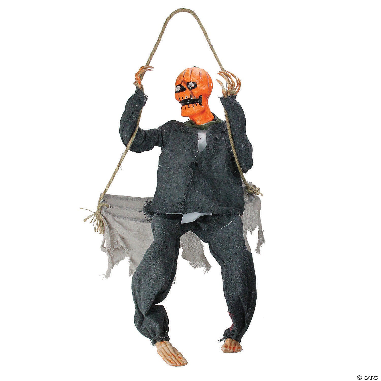 Northlight 28" Black and Orange Hanging Play Swing Pumpkin Man Halloween Decor