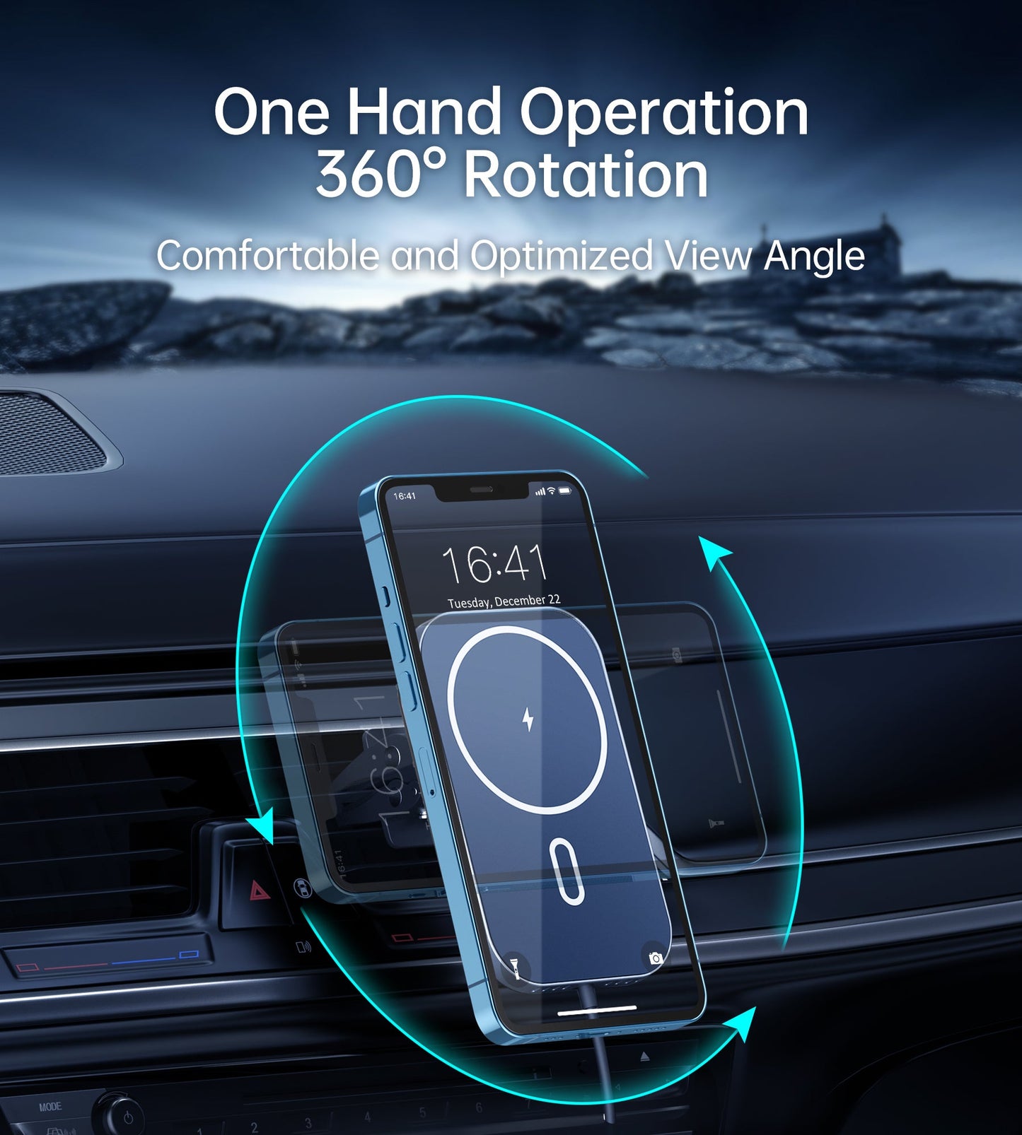 Magnetic Car Wireless Charger – 15W Qi, 360°, Universal