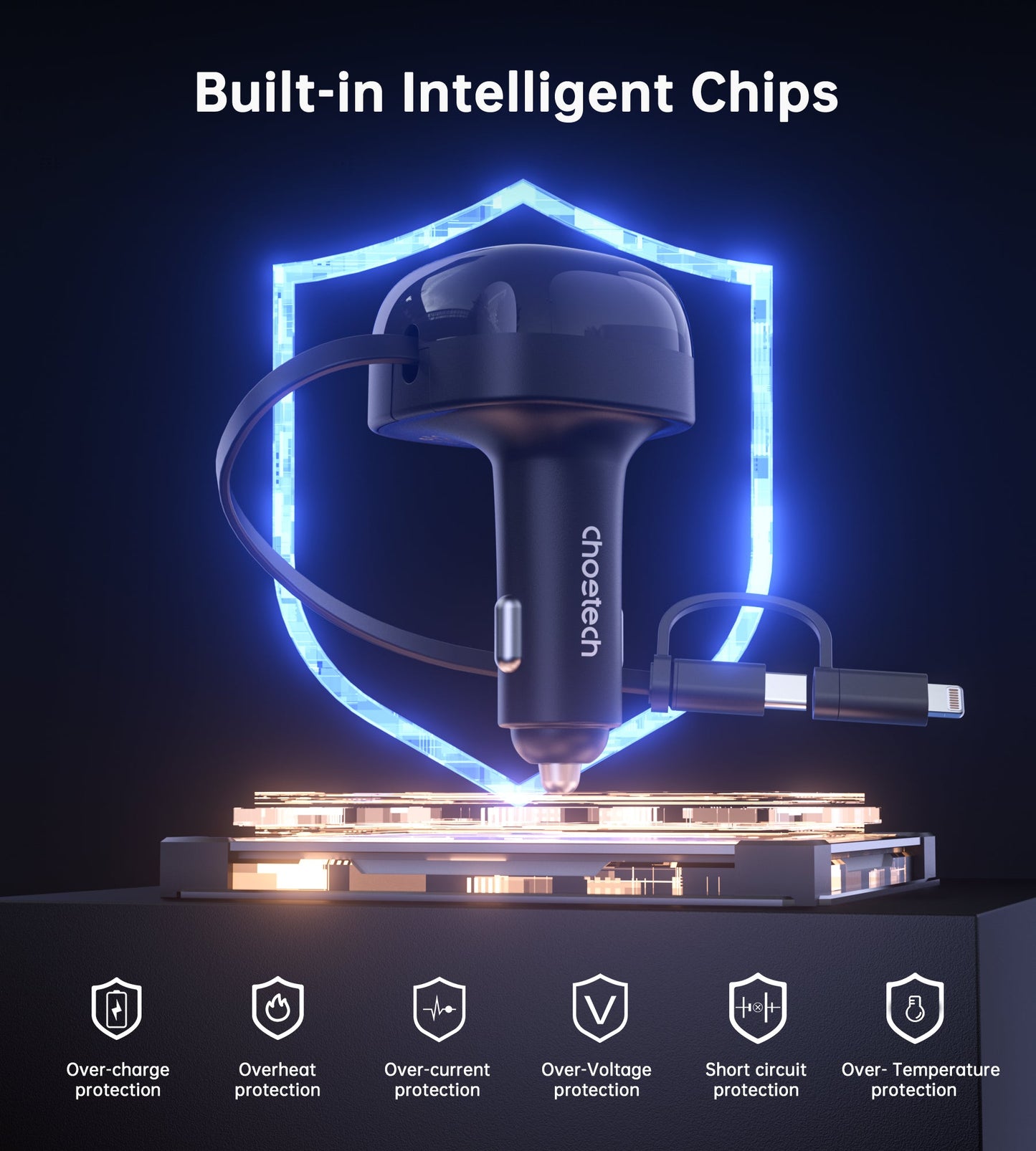 75W Car Charger – Retractable C&L Cable, 3-in-1 PD+C/A