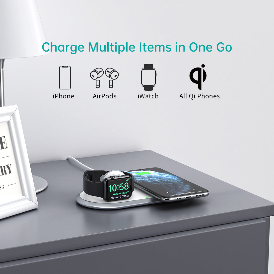 2-in-1 Wireless Charger – MFi, Watch Stand, for iPhone