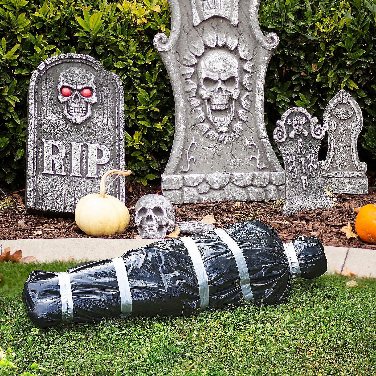 Skeleteen Dead Body Bag Decoration - Dummy Crime Scene Fake Corpse Figure in Garbage Bag with Duct Tape Scary Outdoor Party Prop Haunted Decorations