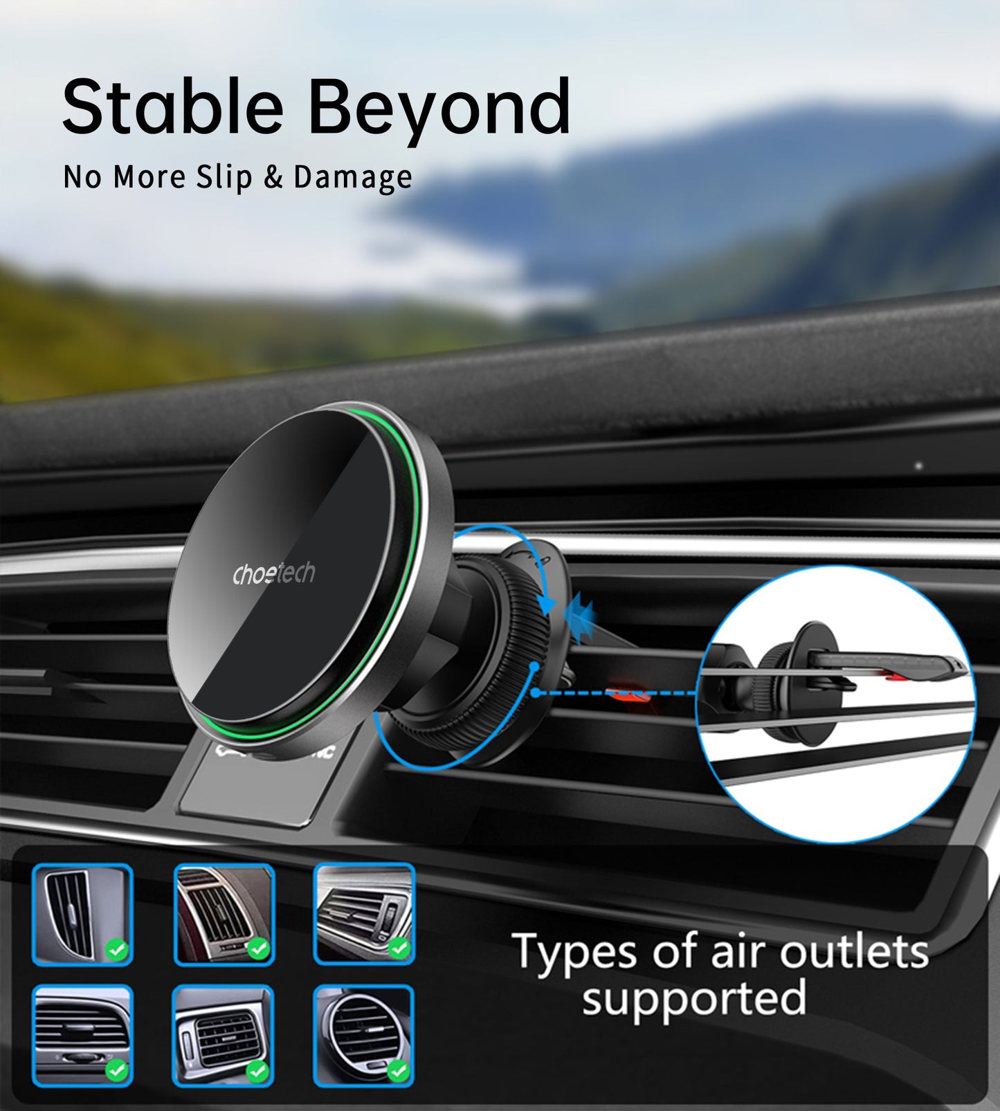Mag Car Wireless Charger – 15W Qi Fast Charge, for iPhone