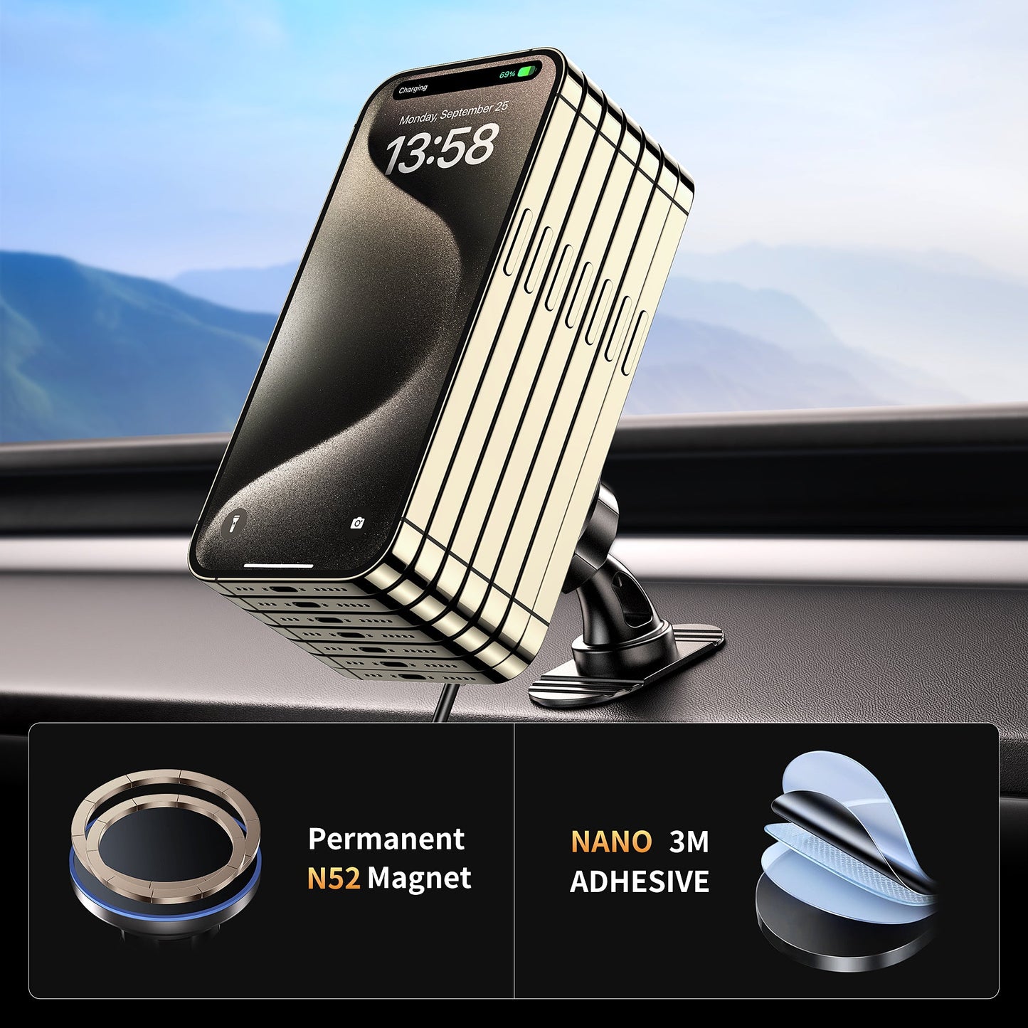 Mag Car Wireless Charger – 15W Qi Charge, for iPhone