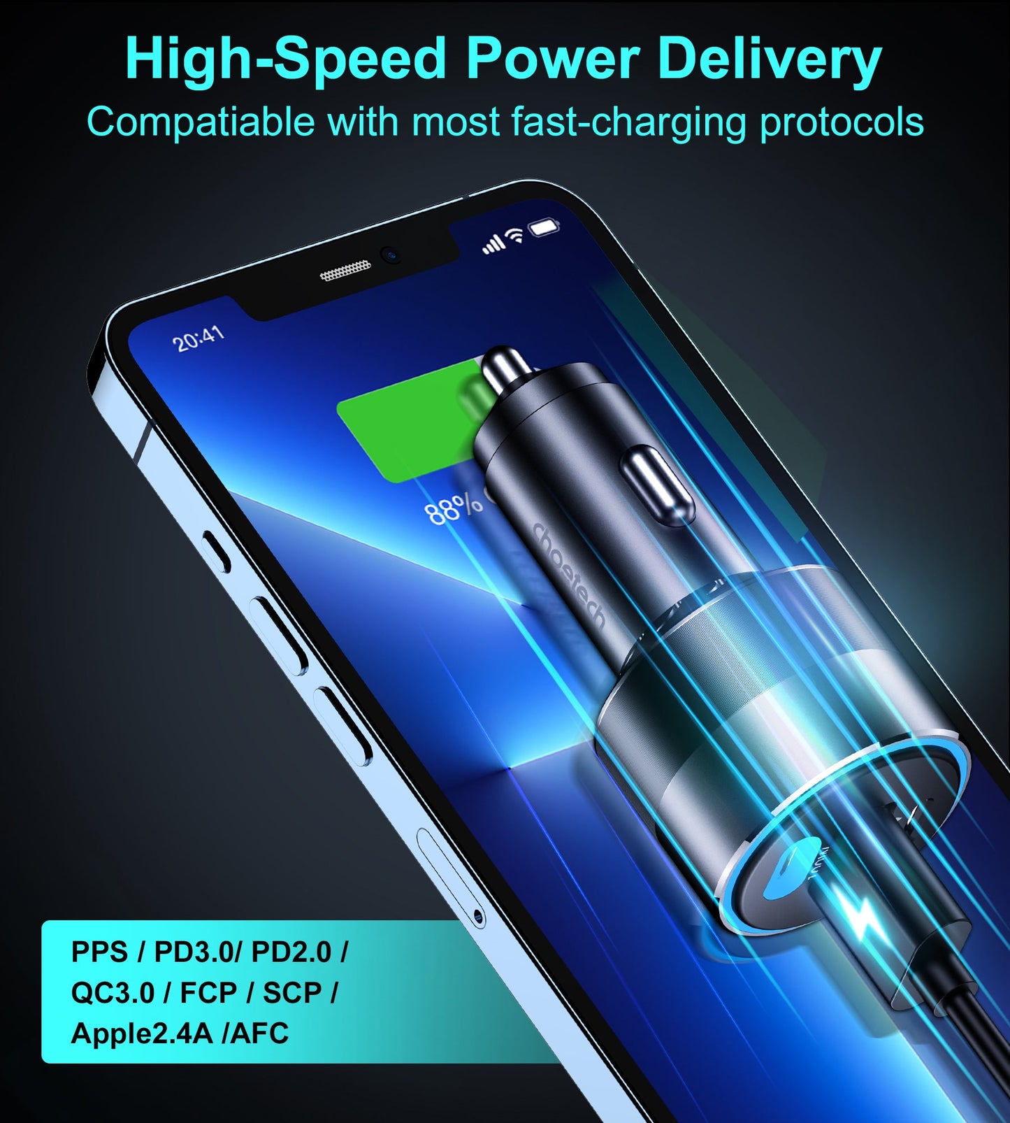 130W Car Charger – PD100W USB-C + Dual Fast Ports
