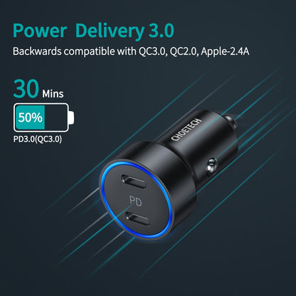 40W Car Charger – Dual USB-C PD3.0 Fast Charging