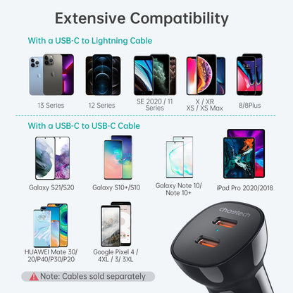 40W Car Charger – Dual USB-C PD3.0 Fast Charging