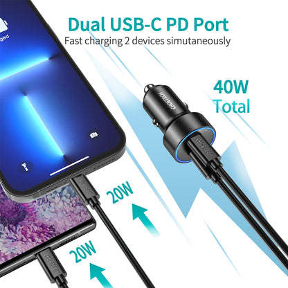 40W Car Charger – Dual USB-C PD3.0 Fast Charging