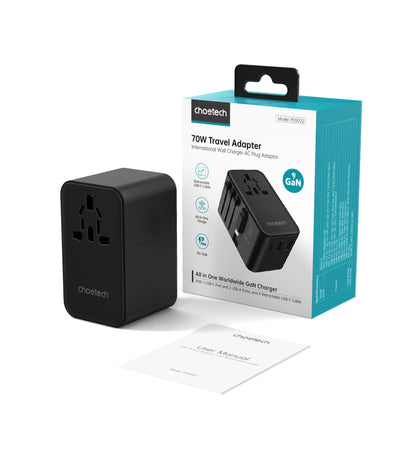 70W GaN Travel Adapter – USB-C Retractable Cable Charger