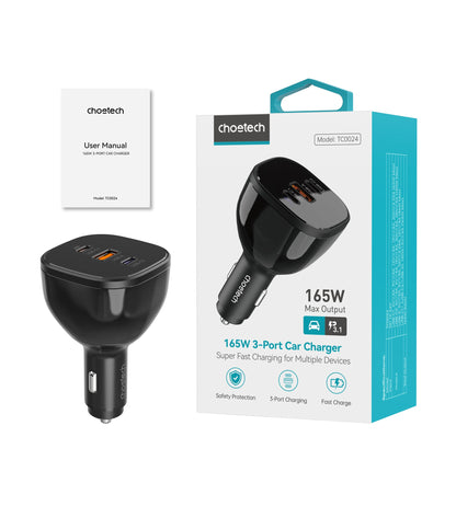 165W Car Charger – 140W PD3.1 USB-C + Dual Fast Ports