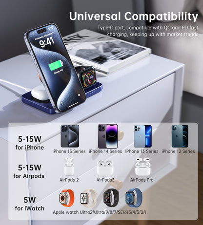 Qi2 3-in-1 Magnetic Charger – 15W, Foldable, for iPhone