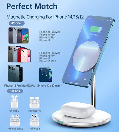 2-in-1 Magnetic Charger – 15W, Triple Charge, for iPhone