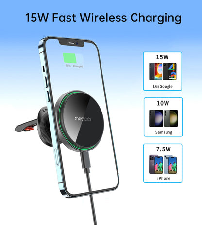 Mag Car Wireless Charger – 15W Qi Fast Charge, for iPhone